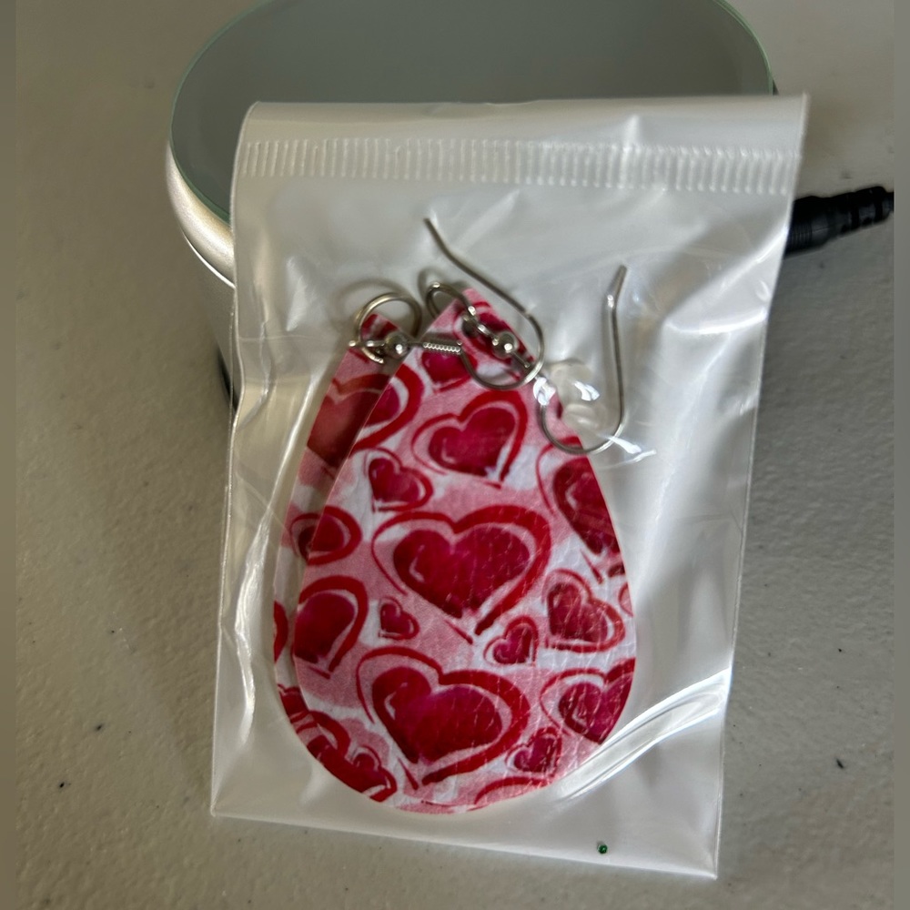 Valentine Hearts Faux Leather Earrings